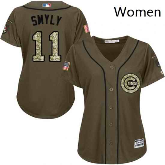 Womens Majestic Chicago Cubs 11 Drew Smyly Authentic Green Salute to Service MLB Jersey